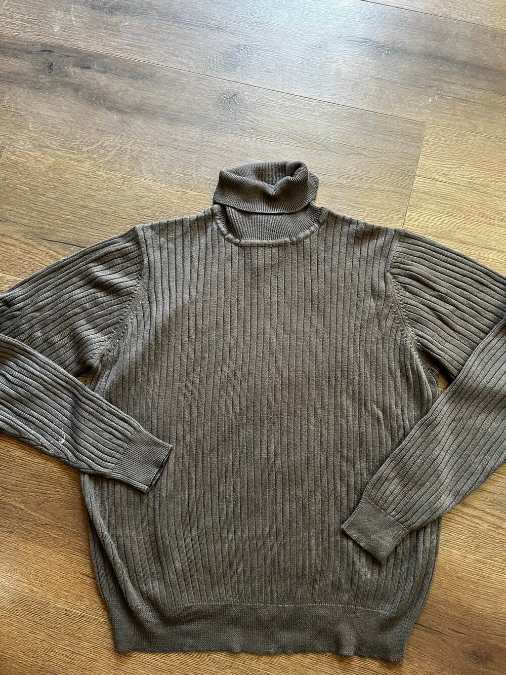 Vintage Sag Harbor Large Brown Ribbed Turtleneck Sweater 90s AS IS Paint Stain